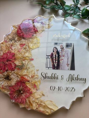 Custom Resin Roka Preservation Frame – Floral Keepsake with Photo, Names & Date