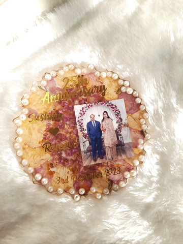 25th Anniversary Resin Varmala Preservation Frame – Floral Keepsake with Photo, Names & Date