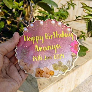 Resin Birthday Keepsake Frame – Personalized Name & Date with Real Dried Flowers