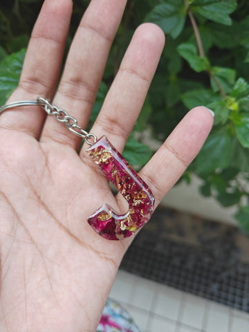 Resin Alphabet Letter Keychain – Floral & Glitter Embedded Initial Charm