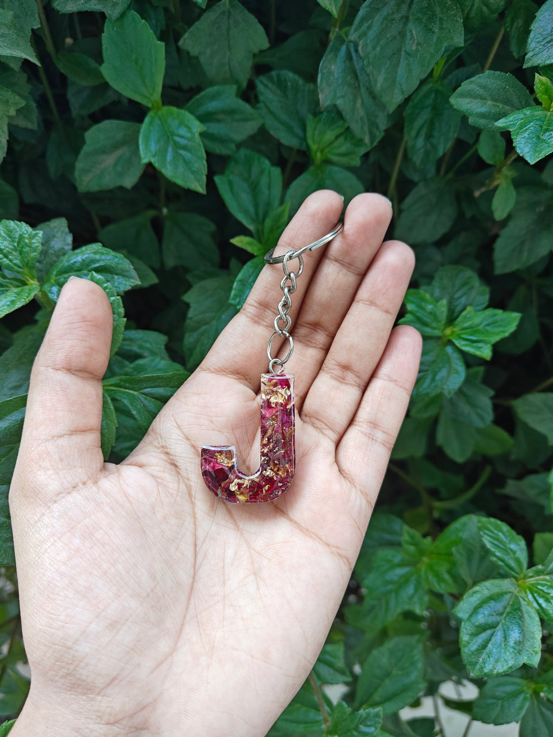 Resin Alphabet Letter Keychain – Floral & Glitter Embedded Initial Charm