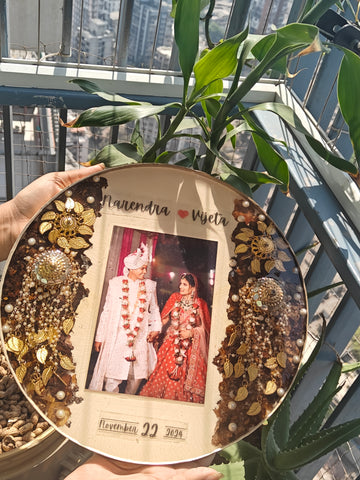 Varmala Preservation Plate – Wedding Keepsake with Photo, Names & Date