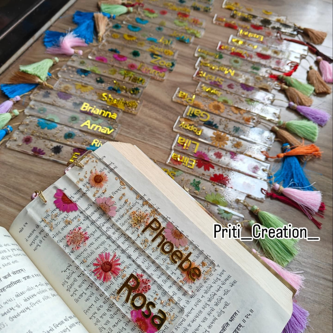 Handcrafted Resin Bookmark with Dried Flowers – Personalized Name Tag