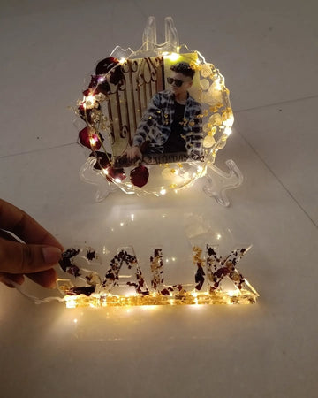Custom Resin Birthday Photoframe with Illuminated Name Stand – Personalized Gift