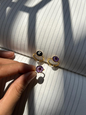 Handcrafted Resin Ring Set – Floral Design with Gold Adjustable Bands (Set of 3)